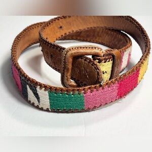 Leather and Woven Aztec Belt Size small